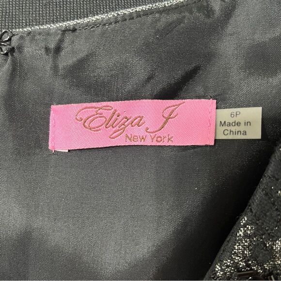 Eliza J Petite Sheath Dress Women's Heather Gray w/ Black Lace Beaded 6P - Picture 3 of 14